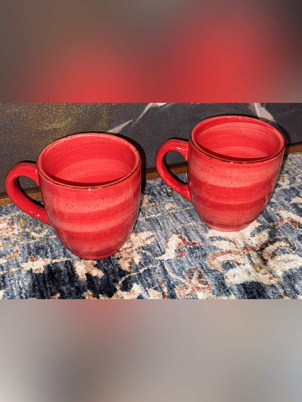 HAUSENWARE STONEWARE RED TWIST SWIRL COFFEE TEA CUP MUG SET/BUNDLE OF 2